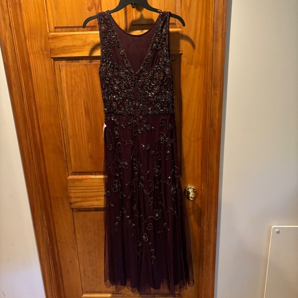 Pisarro Nights Beaded Mesh Gown with Jacket in Eggplant Size 2 NWT - Picture 5 of 10